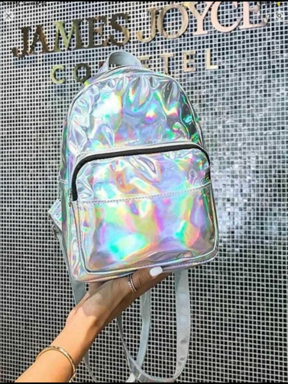 NWOT - Holographic Iridescent Mini Backpack Purse - Silver